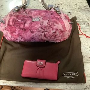 Beautiful pink floral Authentic Coach with wallet